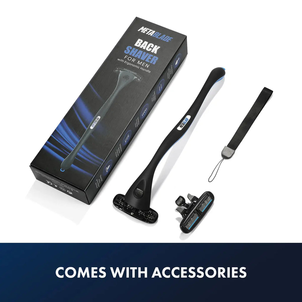 Metablade 2-Piece Back Shaver Set for Men – Long-Handle Groomer with Replaceable Stainless Steel Blades for Body Hair Trimming