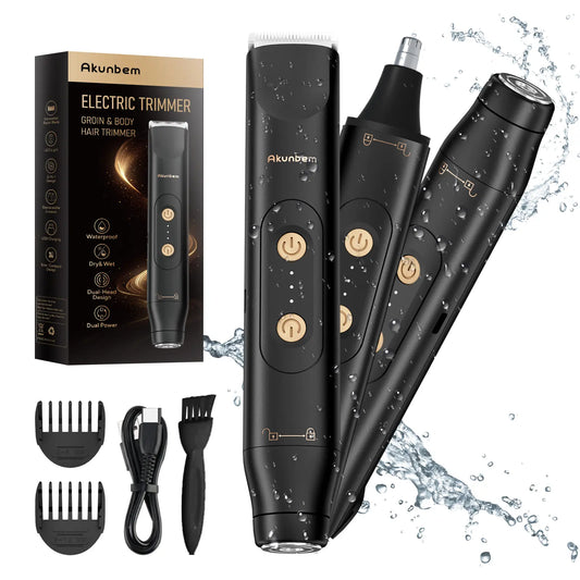 Akunbem Dual-Head Waterproof Trimmer – Ceramic Blade Body & Nose Groomer for Men and Women, Portable Grooming Essential