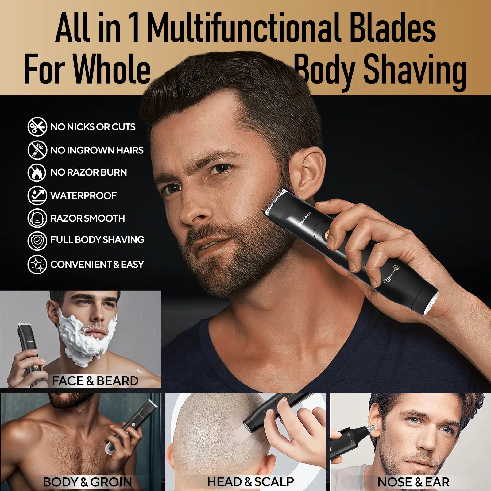 Akunbem Dual-Head Waterproof Trimmer – Ceramic Blade Body & Nose Groomer for Men and Women, Portable Grooming Essential