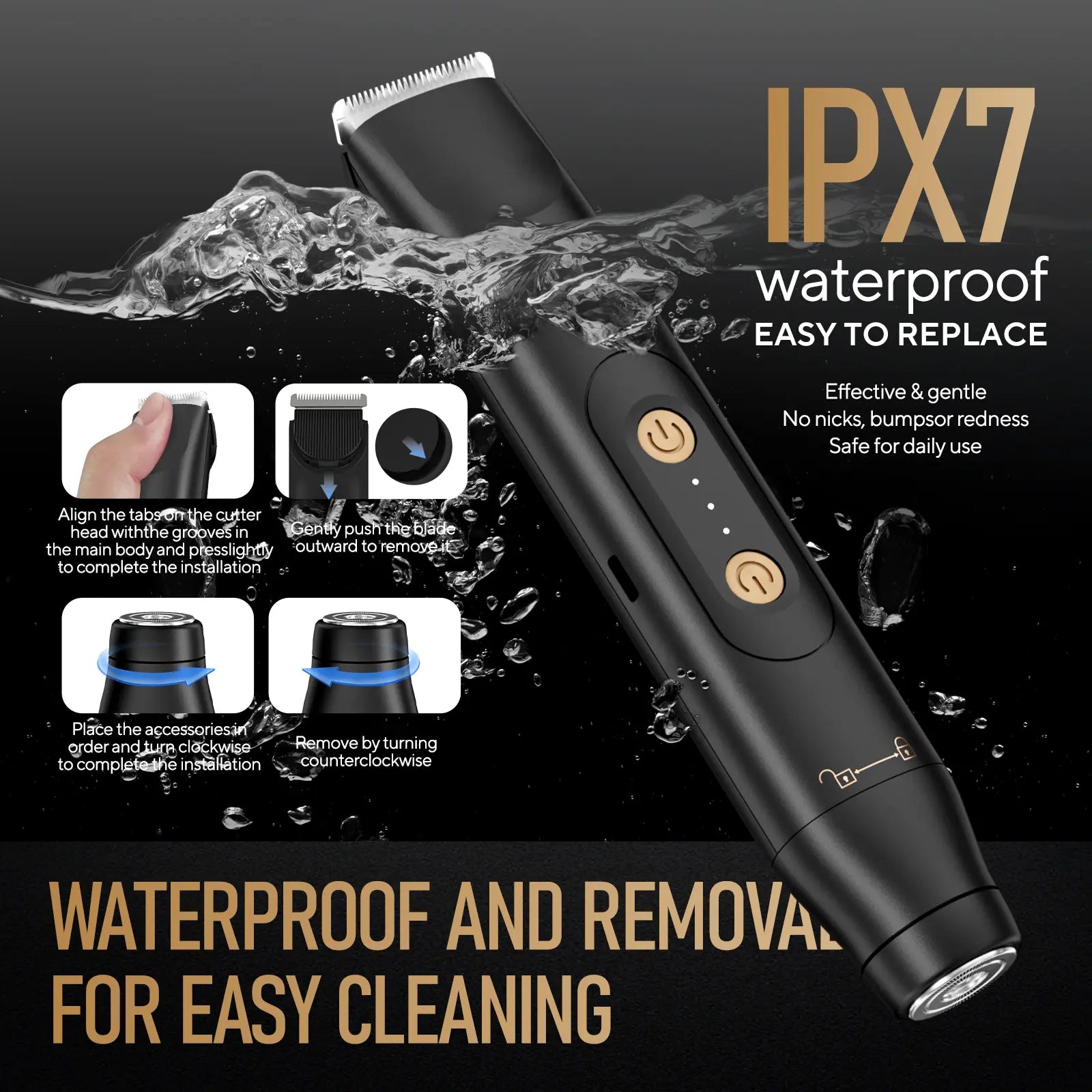 Akunbem Dual-Head Waterproof Trimmer – Ceramic Blade Body & Nose Groomer for Men and Women, Portable Grooming Essential
